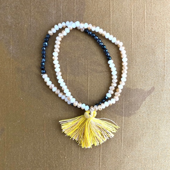 Beaded Tassel Stretch Bracelets Set- 2 pieces - Picture 2 of 6